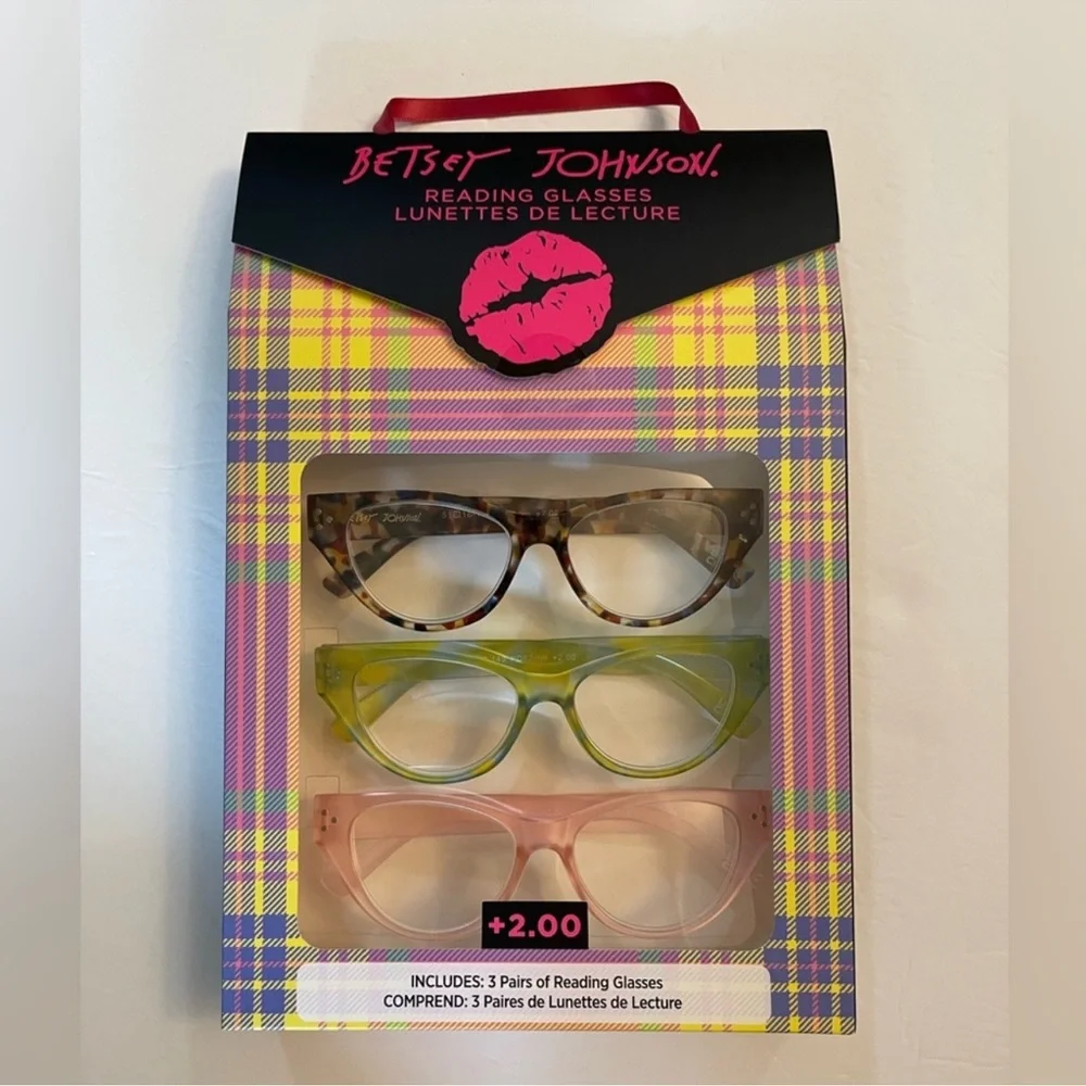 Betsey Johnson Designer 3 Pairs Of Fashion Reading Glasses +2.00 New